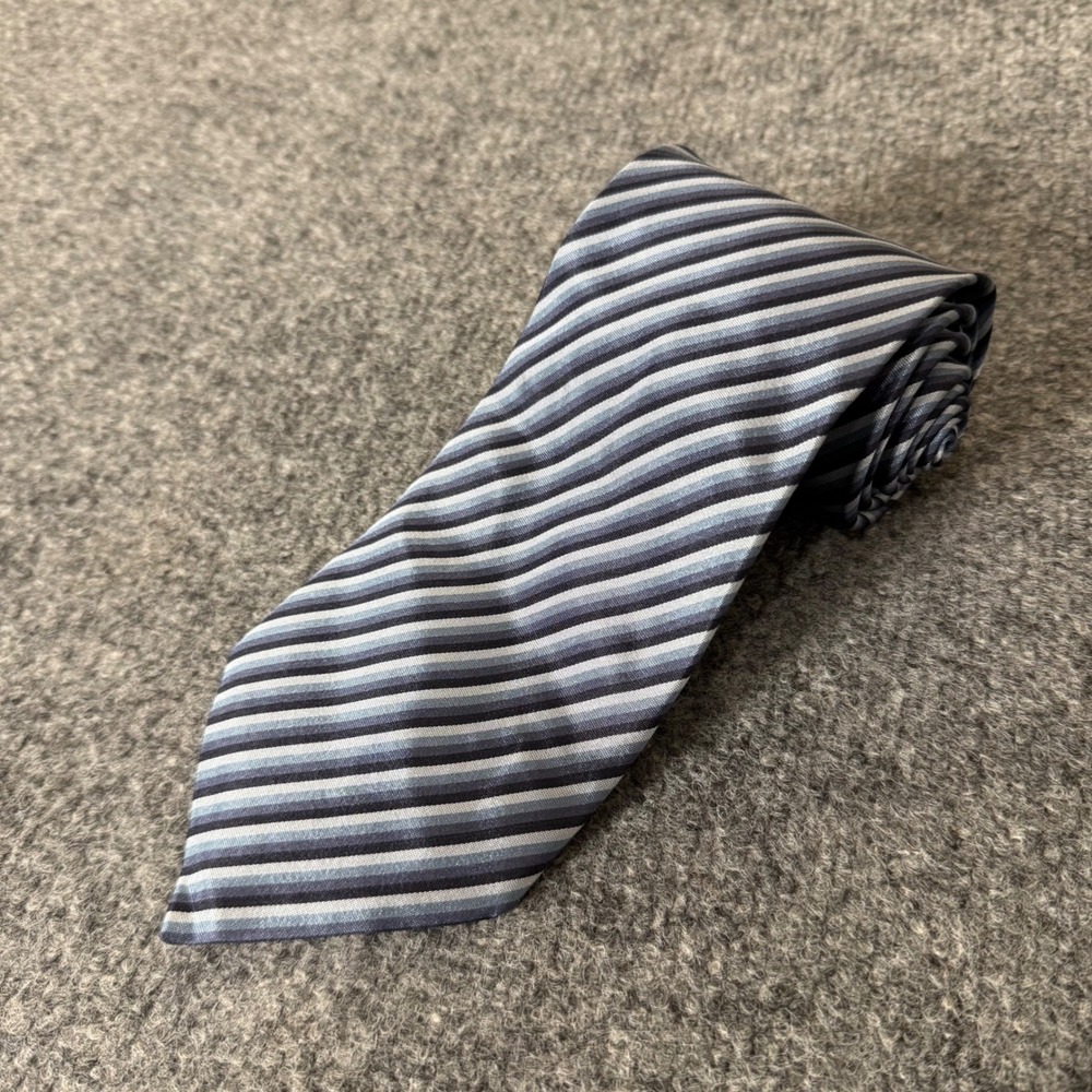 Givenchy Paris Mens Silk Tie Blue Grey Black Diagonal Striped Made in Italy